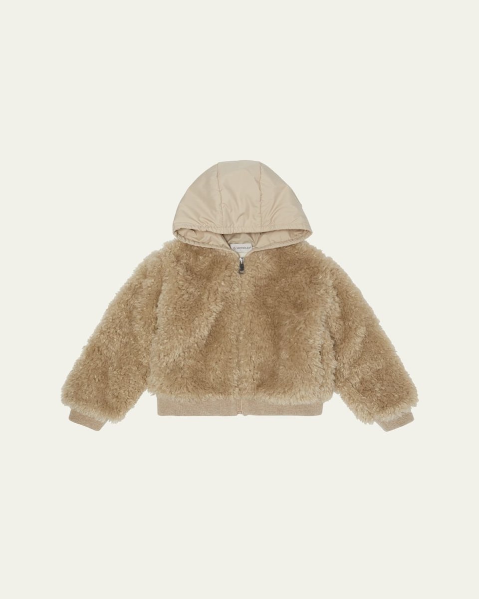 Girl's Teddy Zip-Front Cardigan with Nylon Hood, Size 8-10